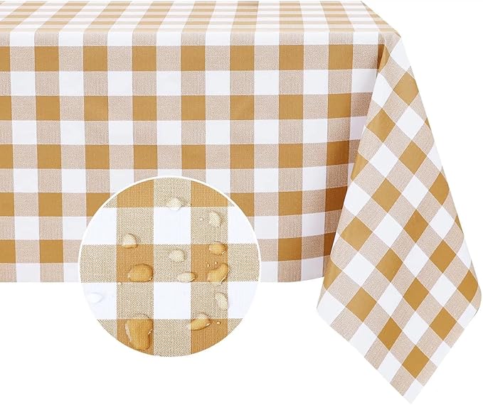 Romanstile Rectangle Vinyl Tablecloth, 100% Waterproof Buffalo Gingham Plastic Table Cloth, Heavy Duty Wipeable Checkered Table Covers for Outdoor, Camping, Picnic, Patio - 54 x 108, Coffee and White