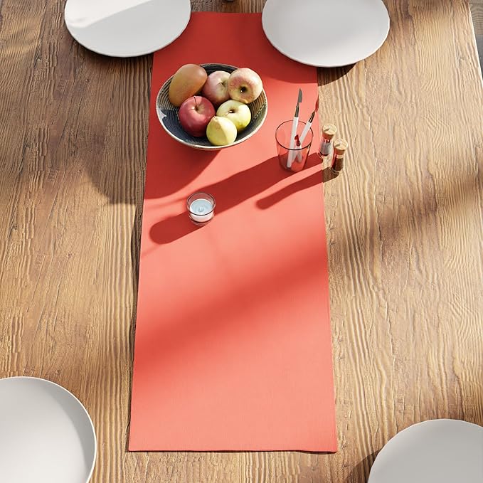 Encasa XO Table Runner 13"x36" Long | Cotton Canvas Fabric | Coral Solid Color | Machine Washable & Durable
