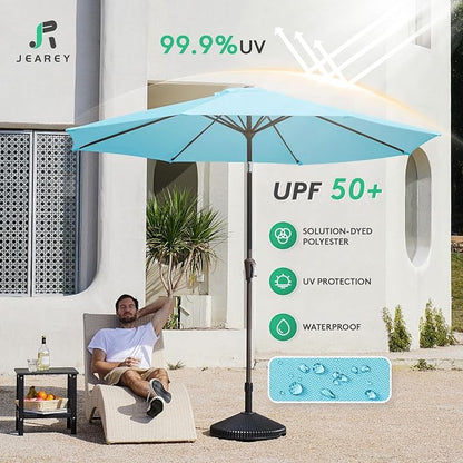 JEAREY 9FT Outdoor Patio Umbrella, Market Umbrella, Sky Blue | Outdoor Table - Image 3