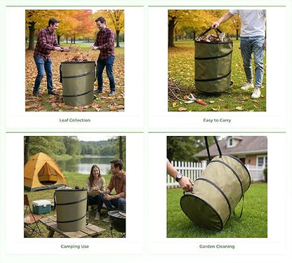 Collapsible Trash Can Outdoor Storage Bag, 10 Gallon Portable Leaf Garbage Bin with Handles, Waterproof Oxford Fabric for Camping, Picnic, Beach, Park, Travel, Automotive (S Size, Green)