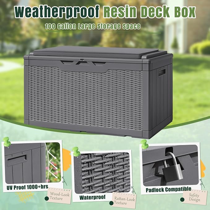 Greesum 100 Gallon Resin Deck Box Large Outdoor Storage - Image 2