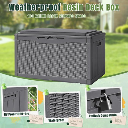 Greesum 100 Gallon Resin Deck Box Large Outdoor Storage - Image 2