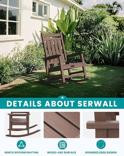 SERWALL Outdoor Rocking Chair Set of 4, HDPE Rocker - Image 4