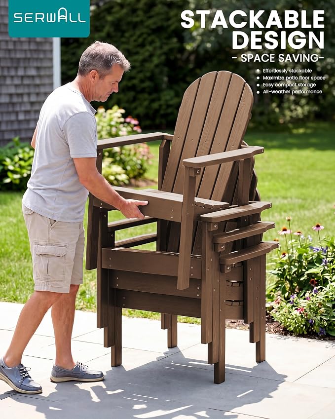 SERWALL HDPE Stackable Adirondack Chair, Space-Saving - Image 6