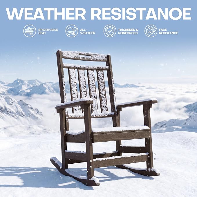 Oversized HDPE Outdoor Rocking Chair Set of 2, All-Weather, Coffee | Heavy Duty - Image 4