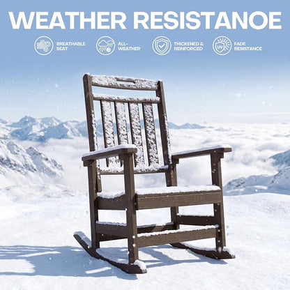 Oversized HDPE Outdoor Rocking Chair Set of 2, All-Weather, Coffee | Heavy Duty - Image 4