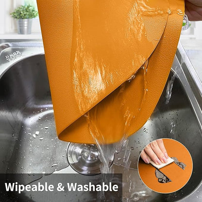 Herda Faux Leather Fall Placemats Set of 6 Wipeable Washable Place Mats for Round Table Non-Slip Table Mats for Kitchen Dining Patio Heat Resist Easy to Clean Orange Placemats