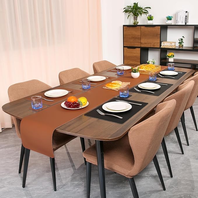 Myir JUN Table Runner Double Sided Vinyl Runner Table 94 Inch Long Runner for Table Washable Waterproof Non-Slip for Home Decorations Black Brown,12 x 94 inch