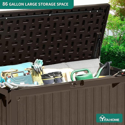 YITAHOME 90 Gallon Double-Wall Deck Box with Side Handles, Outdoor Large Storage for Patio Furniture Cushions, Garden Pool Accessories, Water Resistant & Lockable