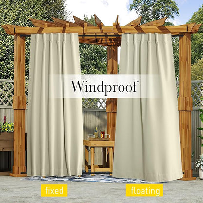 NICETOWN 2 Panels Outdoor Curtains Waterproof Extra Long W52xL108 Beige | - Image 8