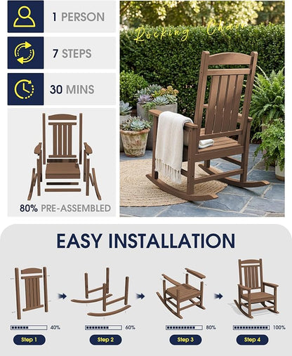 Oversized Outdoor Rocking Chairs Set of 6, HDPE Porch Rocker - Image 7
