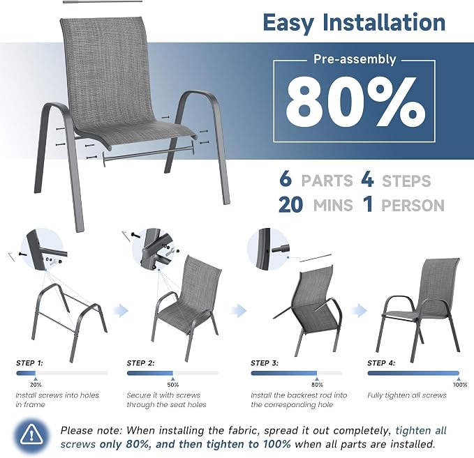 Amopatio Patio Chairs Set of 6, Outdoor Stackable Dining Chairs - Image 6