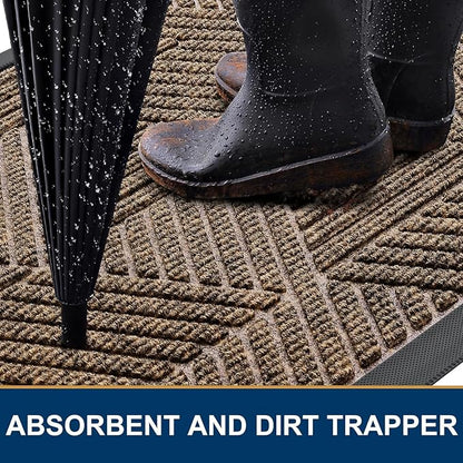 Smiry Front Door Mat Outside Entrance, Heavy Duty Sturdy Natural Rubber Doormat, Trap Dirt and Moisture, Easy Clean Low Profile Mats for Indoor Outdoor Entry, Irregular Triangle (59x30, Brown)