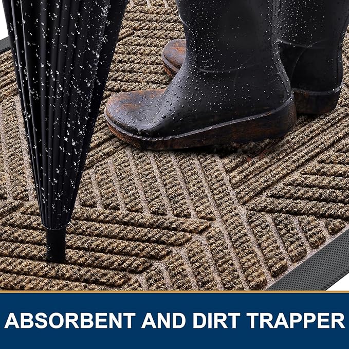 Smiry Front Door Mat Outside Entrance, Heavy Duty Sturdy Natural Rubber Doormat, Trap Dirt and Moisture, Easy Clean Low Profile Mats for Indoor Outdoor Entry, Irregular Triangle (47x30, Brown)