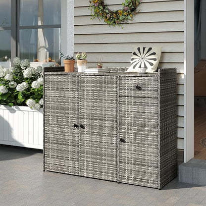 Tangkula Rattan Outdoor Storage Cabinet, Patiojoy Outdoor Cabinet - Image 8