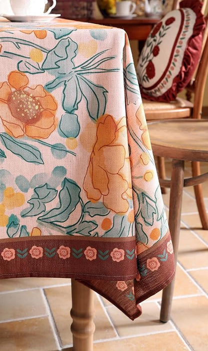 Vintage Linen Extra Long Rectangle Tablecloth,Italian Orange Floral Wrinkle Resistan Table Cloth,Decor Table Cover for Kitchen,Dining,Thanksgiving,Christmas,67"*118"-Positano