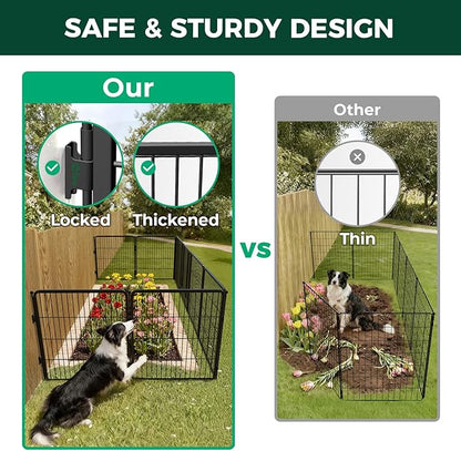FXW Garden Fence Outdoor for The Yard – 32in(H) x 18.2ft(L) Heavy Duty Metal Animal Barrier for Dog and Rabbit, Decorative Dog Fence with Fence-to-Wall Anchor (Pack of 4), 8 Panels, Black