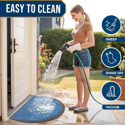 Smiry Half Circle Front Door Mat Outside Entrance, Heavy Duty Sturdy Natural Rubber Doormat, Trap Dirt and Moisture, Low Profile Mats for Indoor Outdoor Entry, Irregular Triangle (47x32, Blue)