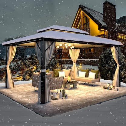 12'x16' Hardtop Gazebo, Outdoor Polycarbonate Double Roof Canopy, Aluminum - Image 2