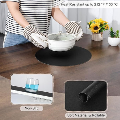 Myir JUN Round Placemats Dual Sided, Faux Leather Place Mats Set of 4 Indoor Placemats for Dining Table Outdoor Placemats Non-Slip Washable Table Mats (Set of 8, Black)