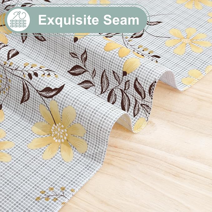 misaya Rectangle Waterproof Vinyl Table Cloth, Wipeable Tablecloth with Flannel Backing, Plastic Table Cover for Dinner, Picnic, Indoor and Outdoor (Yellow Flowers, 60" x 120")