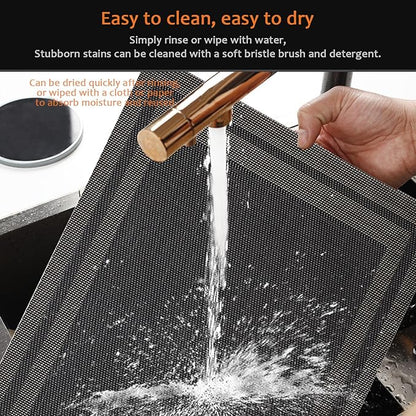 Placemats Set of 12 Washable&Wipeable Place mats for Dining Table Kitchen Indoor Outdoor Table Mats Heat Resistant Non Slip Woven Vinyl Table Placemats (Black，12PCS)