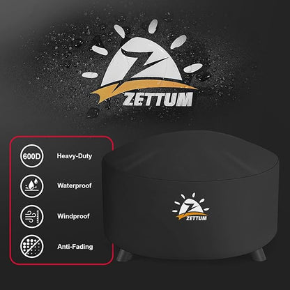 Zettum Fire Pit Cover Round 32 Inch - Outdoor Firepit Cover Heavy Duty & Waterproof, 600D Patio Fire Table Cover Gas Fire Pit Accessories Fade & Weather Resistant - 32 x 32 x 16 Inch