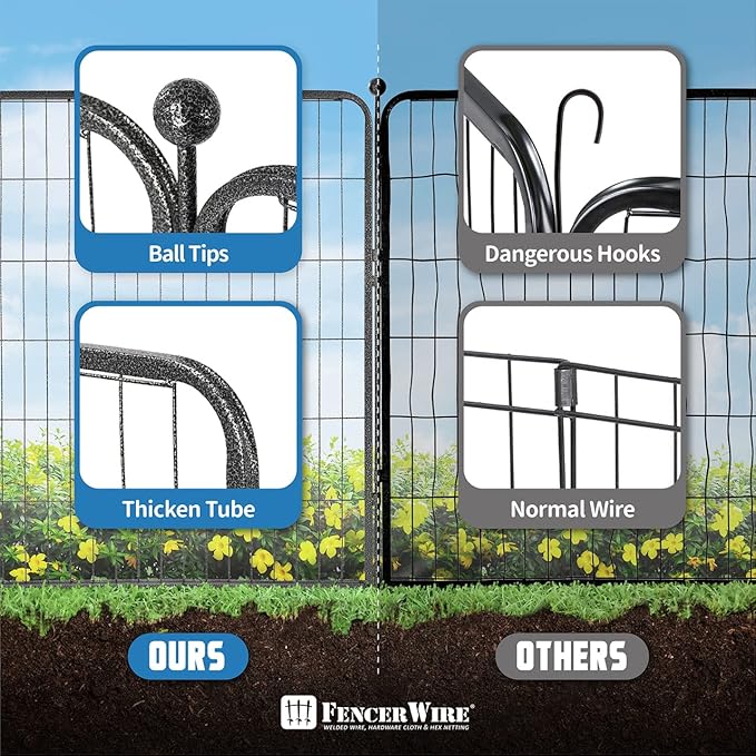 Fencer Wire Decorative Wire Fence, Panel Decor, Heavy Duty Iron Landscape Patio Flower Bed Animal Barrier Border Edging Section, Foldable Garden Fence for Yard for Dog Outdoor, 32 Inch x 21 FT