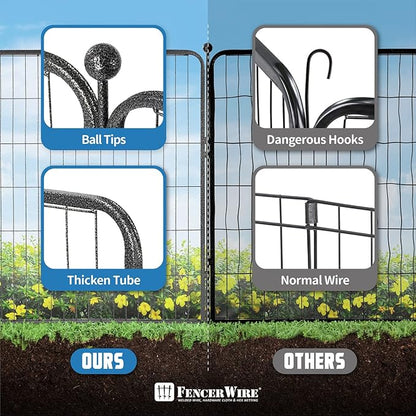 Fencer Wire Decorative Wire Fence, Panel Decor, Heavy Duty Iron Landscape Patio Flower Bed Animal Barrier Border Edging Section, Foldable Garden Fence for Yard for Dog Outdoor, 32 Inch x 21 FT