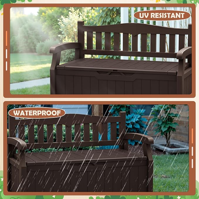 JUMMICO 80 Gallon Resin Outdoor Storage Bench Waterproof, Deck Box | Large Deck - Image 5