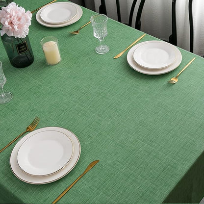 LIBERECOO Vinyl Tablecloth with Flannel Backing, Grass Green, Waterproof, Stain-Resistant, Easy-Clean Table Cover for Holiday, Dining, Kitchen, and Outdoor Use, 60" x 60" Square