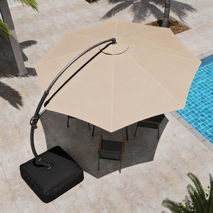 Outdoor Patio Umbrella with Base included, 11 FT Deluxe Curvy Cantilever - Image 3
