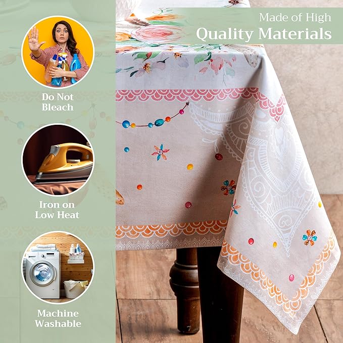 Maison d' Hermine Table Cloth Rectangle Table 100% Cotton 54 x 72 Inches Tablecloth Reusable Decorative for Dining Room, Farmhouse, Home, Party, Festive & Wedding Spring Summer - Ibiza - Beige