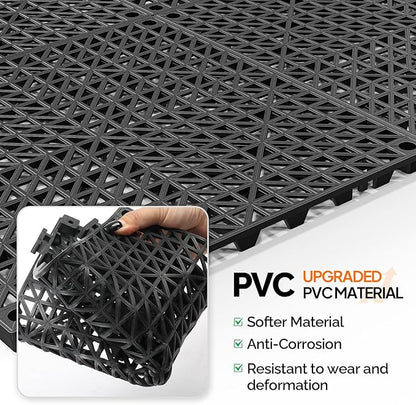 Bonnlo Black Interlocking Floor Tile, 12''*12'' Anti-Fatigue Floor Mat, Restaurant Drainage Kitchen Mat, Cushioned Flooring Mat, Non-Slip Garden Tile for Poolside, Wet Area, Deck and Bathroom Use