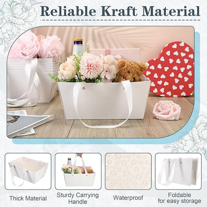 Glenmal 72 Pcs Baskets for Gifts Waterproof Empty Kraft Basket Bulk with Handles 9.8 x 6.5 x 4.3'' Gift Basket Empty to Fill for Wedding Party Christmas Valentines(White)