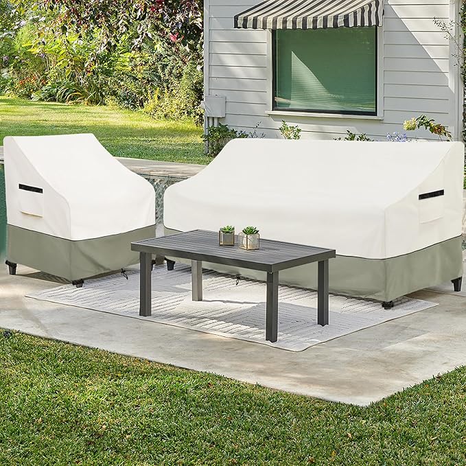 3-Seater Patio Sofa Cover,79 W x 38 D x 35 H Inches Outdoor Couch Cover,600D Heavy Duty Waterproof Outdoor Sofa Covers,Patio Furniture Covers,Beige