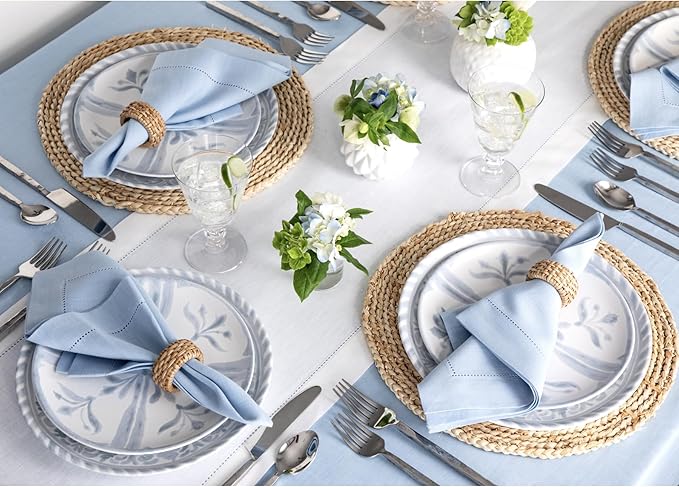 Solino Home Linen White Table Runner 60 Inches - Classic Hemstitch, 100% Pure Linen Coffee Table Runner 14 x 60 Inch Ideal for Dresser Tables - Valentines, Spring, Easter