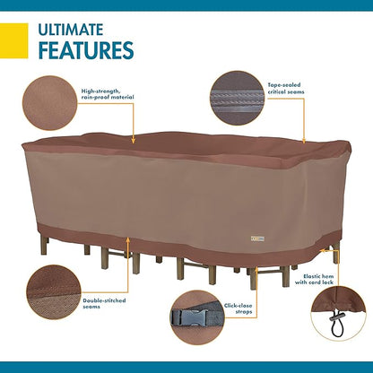 DUCKCOVERS Ultimate Waterproof Rectangular/Oval Patio Table with Chairs Cover, 125 Inch