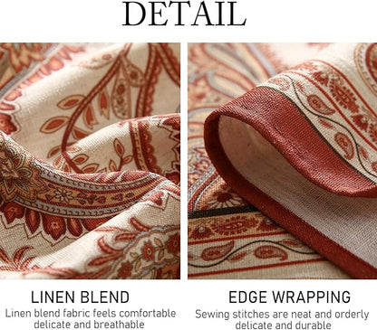 ISAENNE Designer French Red Round Square Tablecloth,Linen Table Cloth with Cashew Pattern,Stain Proof Decor Tablecloths for Dining Thanksgiving Kitchen Christmas,Diameter 55"-Chauffrey D
