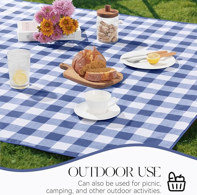 MOSAYT Rectangle Vinyl Tablecloth, 100% Waterproof Buffalo Gingham Plastic Table Cloth, Heavy Duty Wipeable Table Covers for Picnic, Outdoor, Camping - 54 x 54, Blue