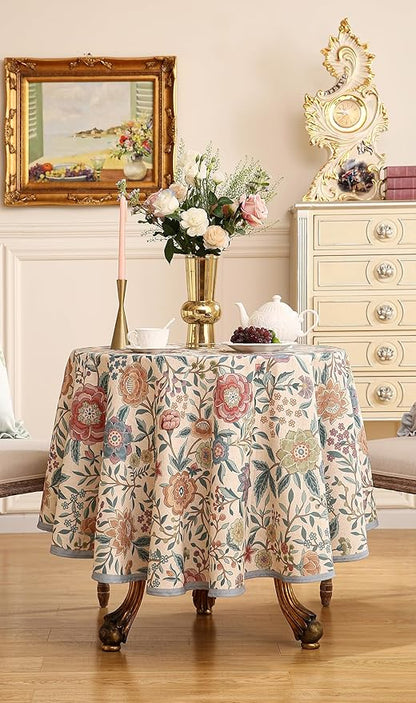 Designer Linen Small Round Tablecloth,Vintage William Morris Floral Table Cloth with Colorful Pattern,Decor Table Cover for Kitchen,Dining,Thanksgiving,Diameter 55"-Flowershadow a