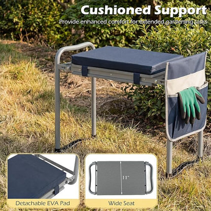 2-in-1 Garden Kneeler and Seat, Folding Garden Seat w/EVA Foam Kneeling Pad & - Image 5