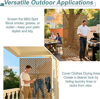 Metal Privacy Screen Outdoor Freestanding Privacy Wall Panels and Decorative Patio Dividers,Crafted from Steel with Sun-Proof Design, Ideal for Patio, Deck, Garden,72" H×47" L,（Brown&Parallel