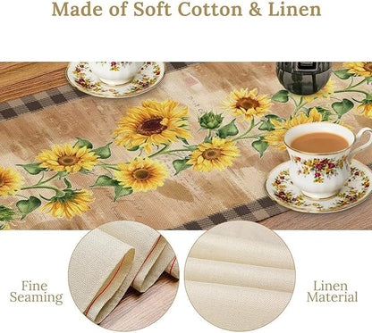 Yellow Sunflower Table Runner, Spring Sunflower Seasonal Country Fall Retro Plant Table Runners for Kitchen Farmhouse Dining Coffee Party 13x36in