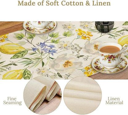 Vintage Lemon Blossom Table Runner Seasonal Spring Summer Floral Farmhouse Dining Table Decoration for Home Holiday Party Dresser Kitchen Cabin Restaurant Wedding Decor 13×60in