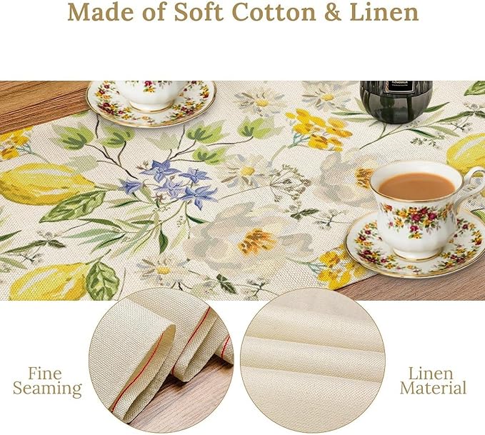 Vintage Lemon Blossom Table Runner Seasonal Spring Summer Floral Farmhouse Dining Table Decoration for Home Holiday Party Dresser Kitchen Cabin Restaurant Wedding Decor 13×90in