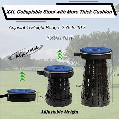 ALEVMOOM Upgraded XXL Collapsilbe Stool with Cushion,More Sturdy and Height 19.7“,D11.8”,Portable and Lightweight Adjustable Telescoping Stool for Camping Hiking BBQ Max Loading 1000Ibs