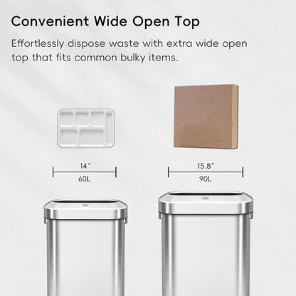 EKO Urban 24 Gallon/ 90 Liter Open Top Stainless Steel Slim Commercial Trash Can, Tall Kitchen Garbage Bin, Heavy-Duty Commercial Grade Large Trash Can for Home, Office, Hotel, Cafe, Restaurant, Dorm