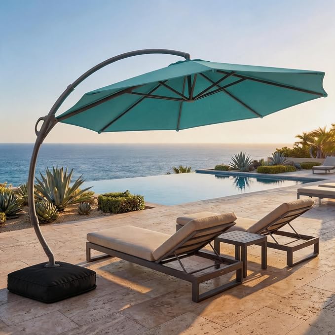 Outdoor Patio Umbrella with Base, 11 FT Deluxe Curvy Cantilever Umbrella Heavy by LAUSAINTHOME