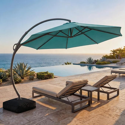 Outdoor Patio Umbrella with Base, 12 FT Deluxe Curvy Cantilever Umbrella Heavy by LAUSAINTHOME
